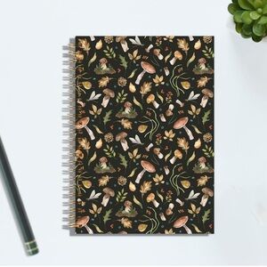 Mushroom Pattern Hardcover Spiral Notebook, New 🍄‍🟫 📓